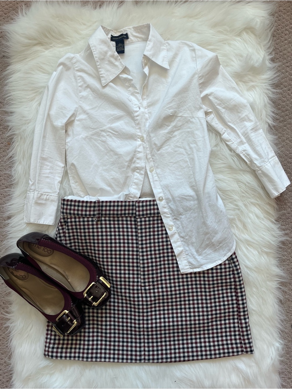 Madewell Plaid Houndstooth Suiting Mini Skirt Aroma Burgundy Navy Size 00 - Picture 10 of 16